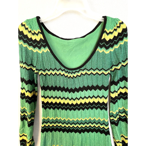 Bebe Dress Womens Small Green Black Silver Chevron Metallic Party Night Out - Picture 2 of 5